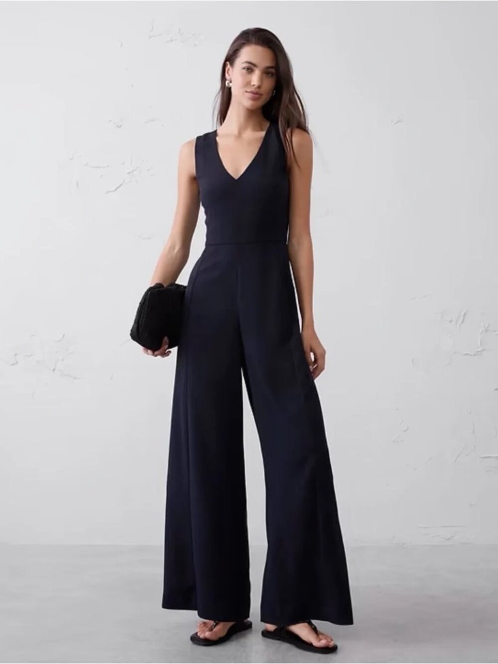 Banana Republic Factory Navy Crepe V-Neck Jumpsuit Size 16 *flawed*